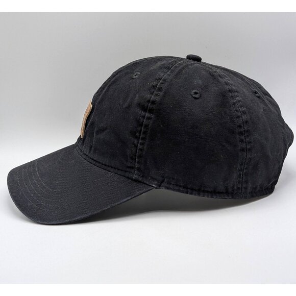 Carhartt Hat Cap Strap Back Black Brown Leather Patch Canvas Mens Work Wear - Picture 3 of 5